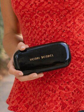 Henri Bendel Brown Tortoiseshell Stripe Sunglasses Case Logo Hard Case